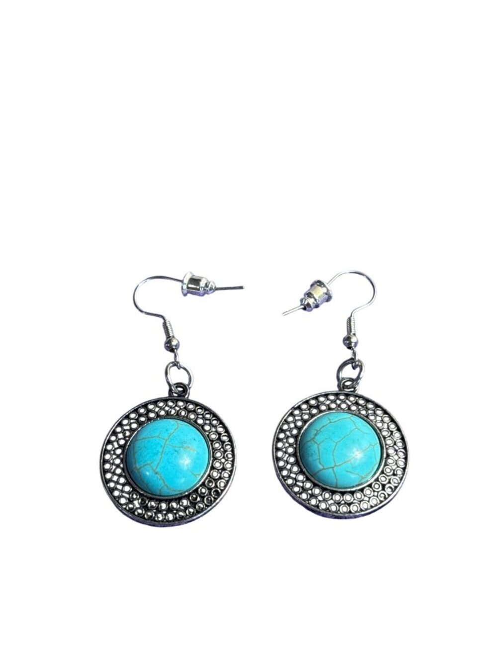 Southwestern Boho Dangle Earrings Faux Turquoise Dyed Howlite Stone Cabochons